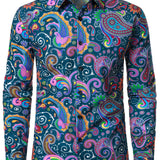Miesten pitkähihaista puuvillapaitaa vintage paisley-kuviolla 70-luvulta