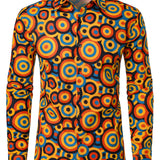 Retro oranssi pitkähihainen paita nappien kanssa 70-luvulta miehille, vintage geometrinen kuvio