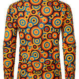 Retro oranssi pitkähihainen paita nappien kanssa 70-luvulta miehille, vintage geometrinen kuvio