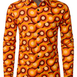Retro oranssi pitkähihaisen paidan napit 70-luvulta miehille, vintage geometrinen kuvio