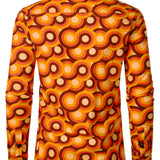 Retro oranssi pitkähihaisen paidan napit 70-luvulta miehille, vintage geometrinen kuvio