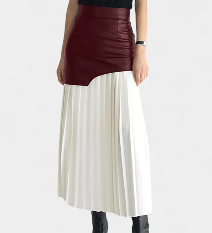 Gabriella Budapest | Asymmetrinen maxi-hame sifonista ja keinonahasta