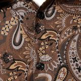 Pitkähiha, hengittävä ruskea puuvillapaita retro paisley-kuviolla miehille